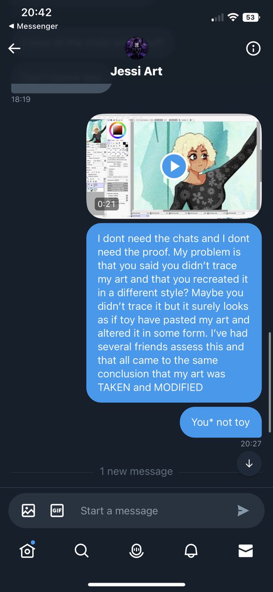 t00nbee's tweet photo. Had someone copy my work 100% and sold it as a commission. Tell me im not tweaking. @/Jessi_Artist2 is the scammer.

More screenshots of this shit threaded in replies https://t.co/dz8CVCWtLP