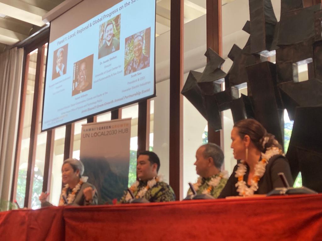 Today's #AnnualPartnershipEvent featured a panel evaluating #SDG progress at local, regional &amp; global levels - and highlighting Hawaii's leadership on an international scale. Thank you to Moderator <a href="/LumVares/">Suzanne Vares-Lum</a> (<a href="/EastWestCenter/">East-West Center</a>) + panelists <a href="/GuamCoral/">Austin Shelton, PhD</a>, <a href="/AulaniWilhelm/">Aulani Wilhelm</a>, &amp; Scott Seu!