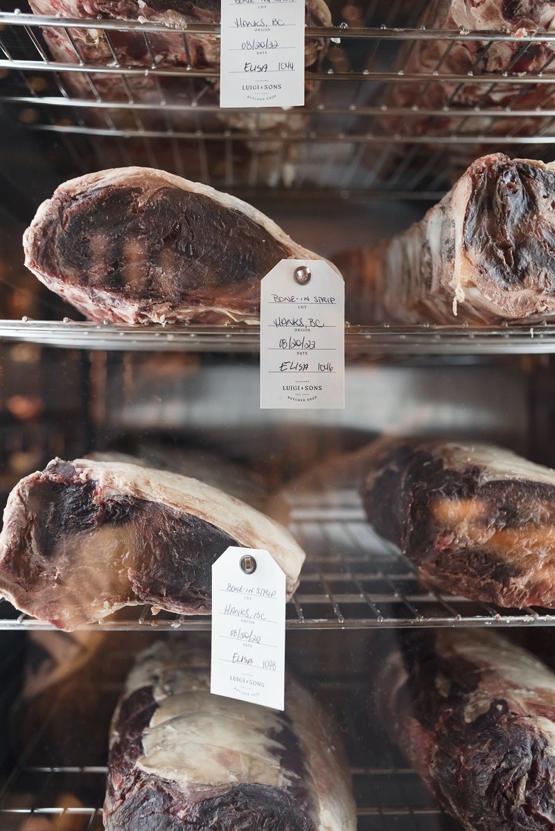 luigiandsons's tweet photo. Our bone-in Striploin from Hanks has been ageing for over 40 days. Available in-shop or on the @elisasteak menu.​

#LuigiAndSons https://t.co/msLAlkzEZQ