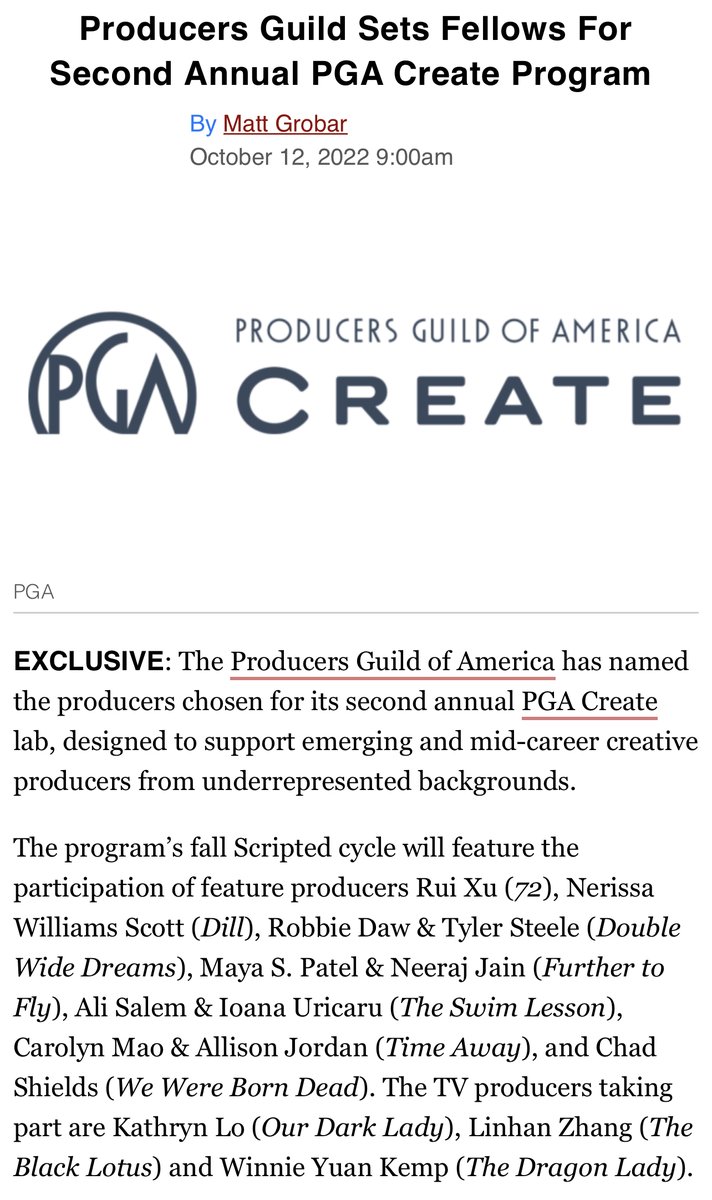 A huge congratulations to NFMLA alum @mchibas and her producer, Rui Xu, who was admitted as a Producers Guild Fellow in the 2nd annual PGA Create Lab! Rui was admitted as the producer of '72,' which Marissa worked on as a 2022 Sundance Screenwriters Intensive Fellow.
