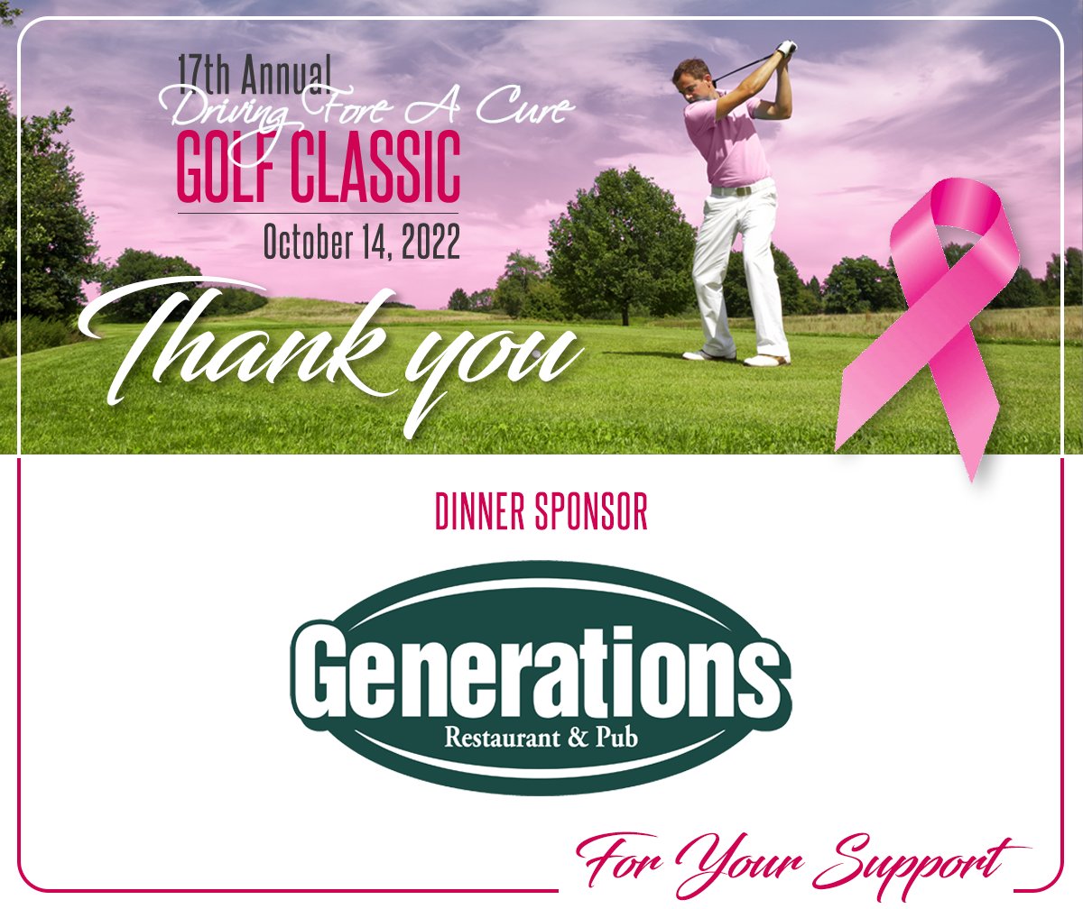 driving4acure's tweet photo. Thank you to our Dinner sponsor: Generations Restaurant &amp; Pub
#breastcancerawareness #pinkhope #thinkpink #RealMenWearPINK #Driving4aCure https://t.co/9vFn96n1g2