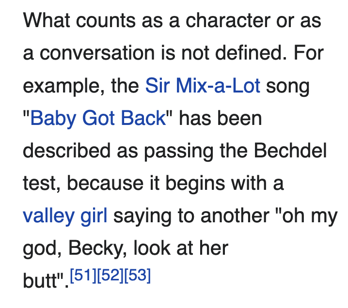 depthsofwiki's tweet image. great sentence on the article "Bechdel test"