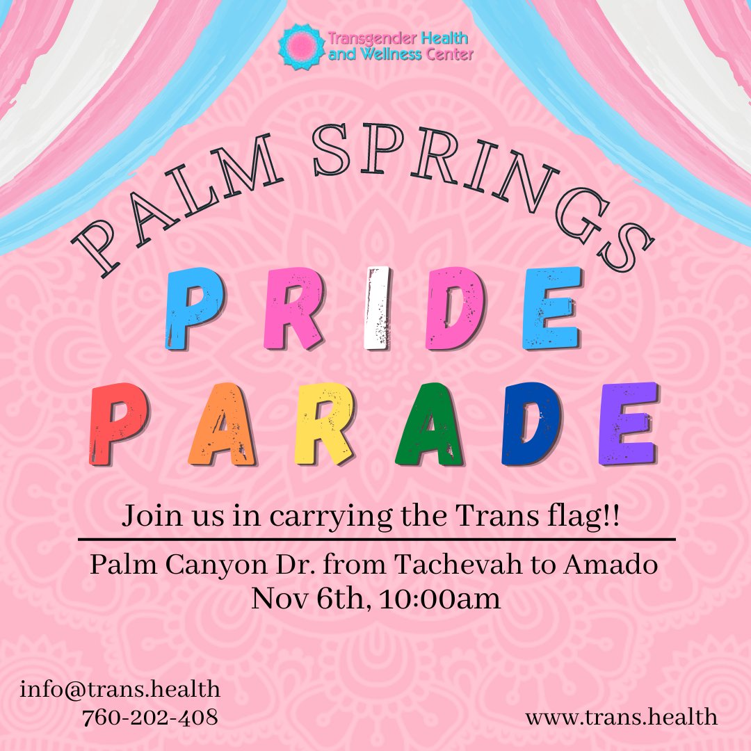 TransHAWC's tweet image. Marchers wanted!!!

Please join us and carry the over 100 foot long Trans Flag in the 2022 Palm Springs Pride Parade. We will need 30 people to carry the flag.

#transhealth #transjoy #transpalmsprings #transfamily #transflag #transcalifornia