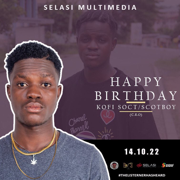 Selasi_Music's tweet photo. Today we get to celebrate you @Scotboy94 C.E.O of @Selasi_Music !Good health and happiness as you complete another trip around the sun.Hope this year for you is full of joy, success, and plenty of good memories.  We hope that this next year we finally see our projects pay off https://t.co/5x3YmEHpuu