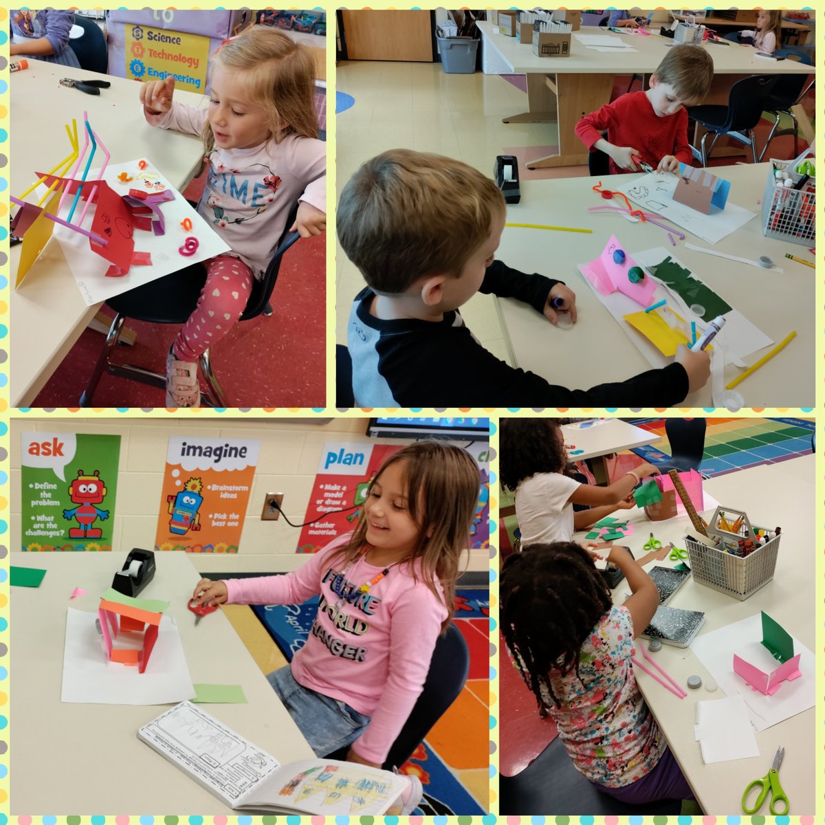 Kindergarten is exploring paper engineering this week, inspired by If I built a house, by Chris Van Dusen 🤩 <a href="/PFESPumas/">Prices Fork Elem</a>