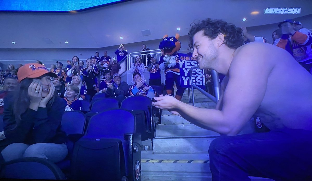 liam_mchugh's tweet photo. got ourselves a good old fashioned shirtless proposal at the islanders game because…hey, long island https://t.co/4z7InJjmCm