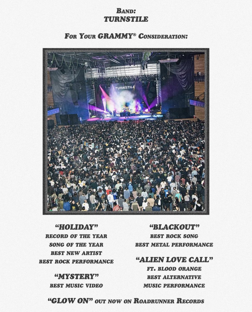 jurtice's tweet photo. It’s crazy how @TURNSTILEHC is actually about to win a Grammy or 2 🤔 https://t.co/9A1kLxsJkw