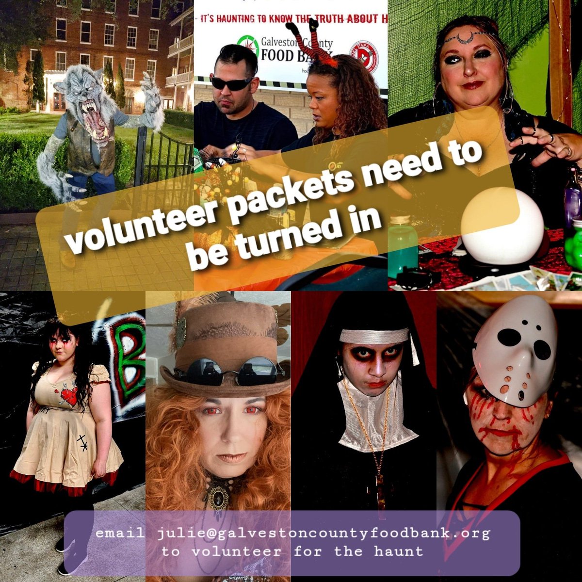 GalCoFoodBank's tweet photo. The deadline is getting near for volunteers interested in haunting the warehouse. Email Julie@galvestoncountyfoodbank.org for more information. #GCFB #HauntedWarehouse #Volunteer #Haunted #halloween #haunting https://t.co/ZhQmMf4rO9