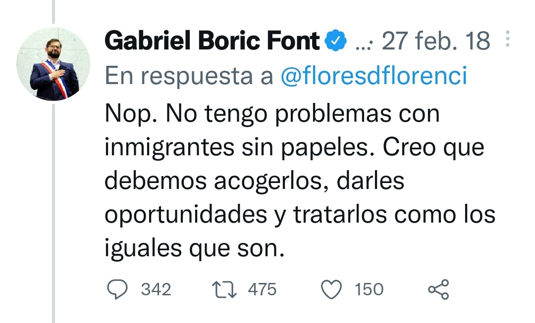 AlephEdu's tweet photo. Voltereta número 179: hoy Boric    dice "O se regularizan o se van" https://t.co/E2EB36YVfO