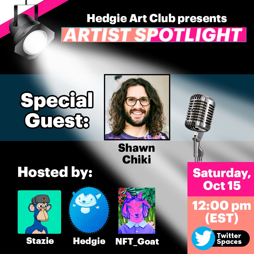 OG Hedgies | Final Edition Minting (@hellohedgie) on Twitter photo 🚨Interview with the genius of VR sculpting, 3D printing & glitch art. Professor & Artist <a href="/ShawnChiki/">Shawn Chiki</a> 😍
Hosted by <a href="/stazie/">stazie</a>, <a href="/hellohedgie/">OG Hedgies | Final Edition Minting</a>, <a href="/NFTgoat_art/">Goat Gallery</a>
+live raffle of Shawn's #NFT
📅 Sat, Oct 15, 12:00pm EST x.com/i/spaces/1DXGy…
RT & tag 2 frens for an extra chance to win. 🚨Interview with the genius of VR sculpting, 3D printing & glitch art. Professor & Artist <a href="/ShawnChiki/">Shawn Chiki</a> 😍
Hosted by <a href="/stazie/">stazie</a>, <a href="/hellohedgie/">OG Hedgies | Final Edition Minting</a>, <a href="/NFTgoat_art/">Goat Gallery</a>
+live raffle of Shawn's #NFT
📅 Sat, Oct 15, 12:00pm EST x.com/i/spaces/1DXGy…
RT & tag 2 frens for an extra chance to win.