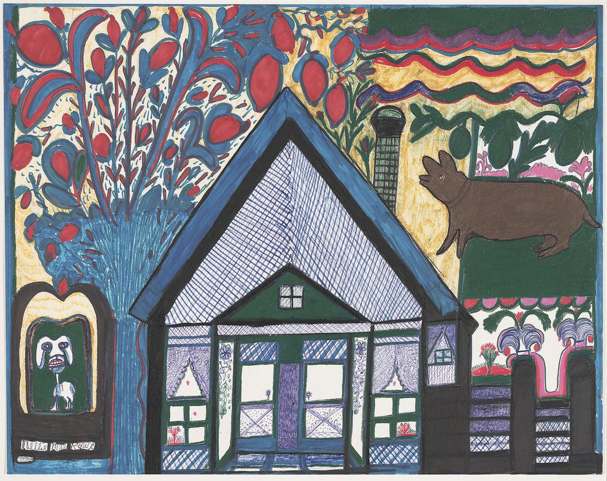 NELLIE MAE ROWE Nellies House at Night (1981) // Felt-tip pen and crayon on paper via @AcklandArt

#Art #Drawing #SelfTaughtArt #OutsiderArt #FolkArt #NellieMaeRowe