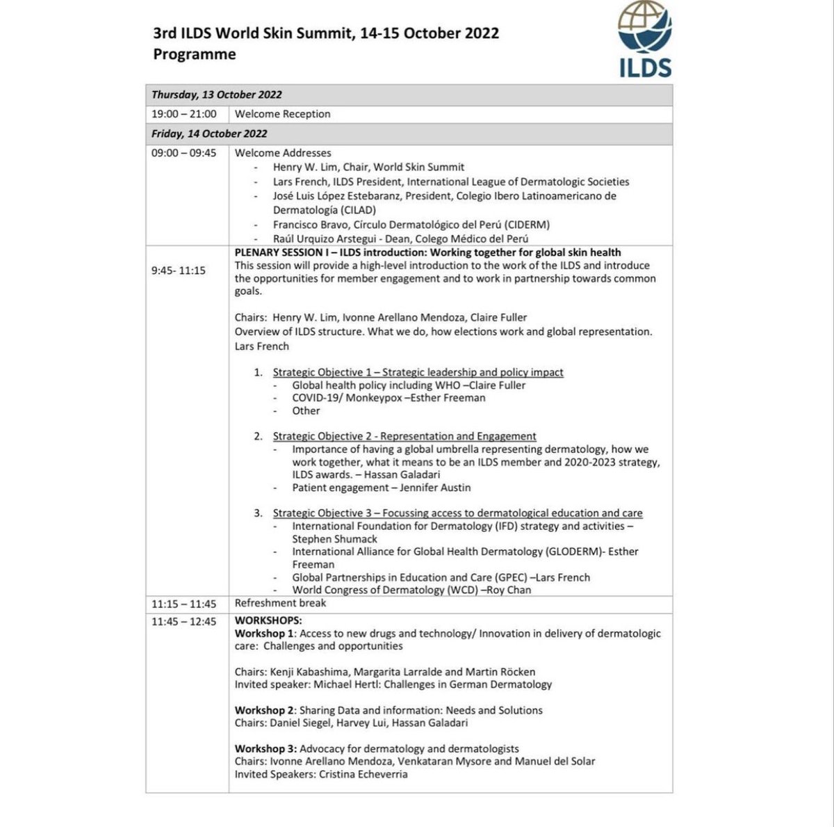 ILDSDerm's tweet photo. We look forward to hosting our plenary sessions: “Working together for Global Skin Health” and “Unmet needs in Dermatology: Focus on Africa, Asia and Latin America.” Read the complete programme below: https://t.co/cDTBrBWFrz