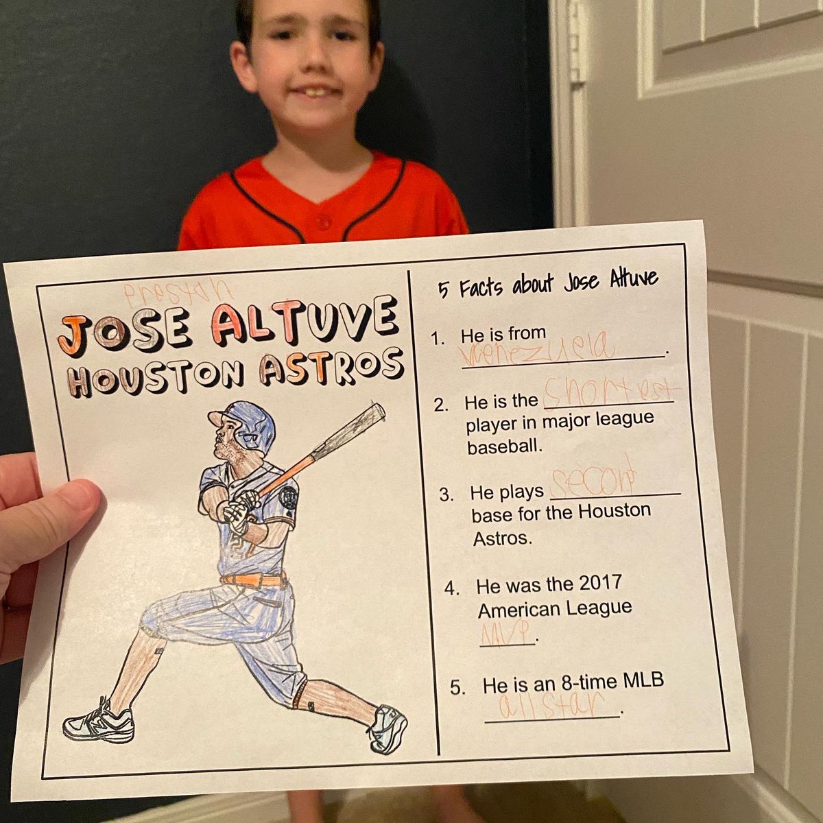 KristiLSimmons's tweet photo. Preston ready to represent @JoseAltuve27 at the Hispanic Heritage Month Parade at school tomorrow. https://t.co/gQQXYyHTSN