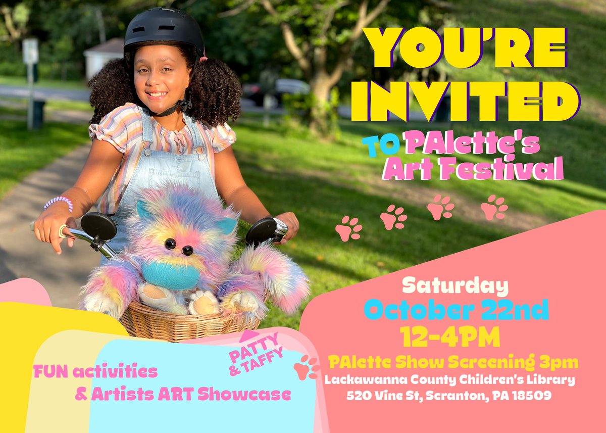 Bring your children, your nieces, nephews, your friends and even your parents!! An art festival for all ages! PAlette: Children’s Art Festival and Children’s Show Screening

Lots of art activities, popcorn and refreshments 
🍿🐱👧🏽🎨

October 22nd 12-4pm