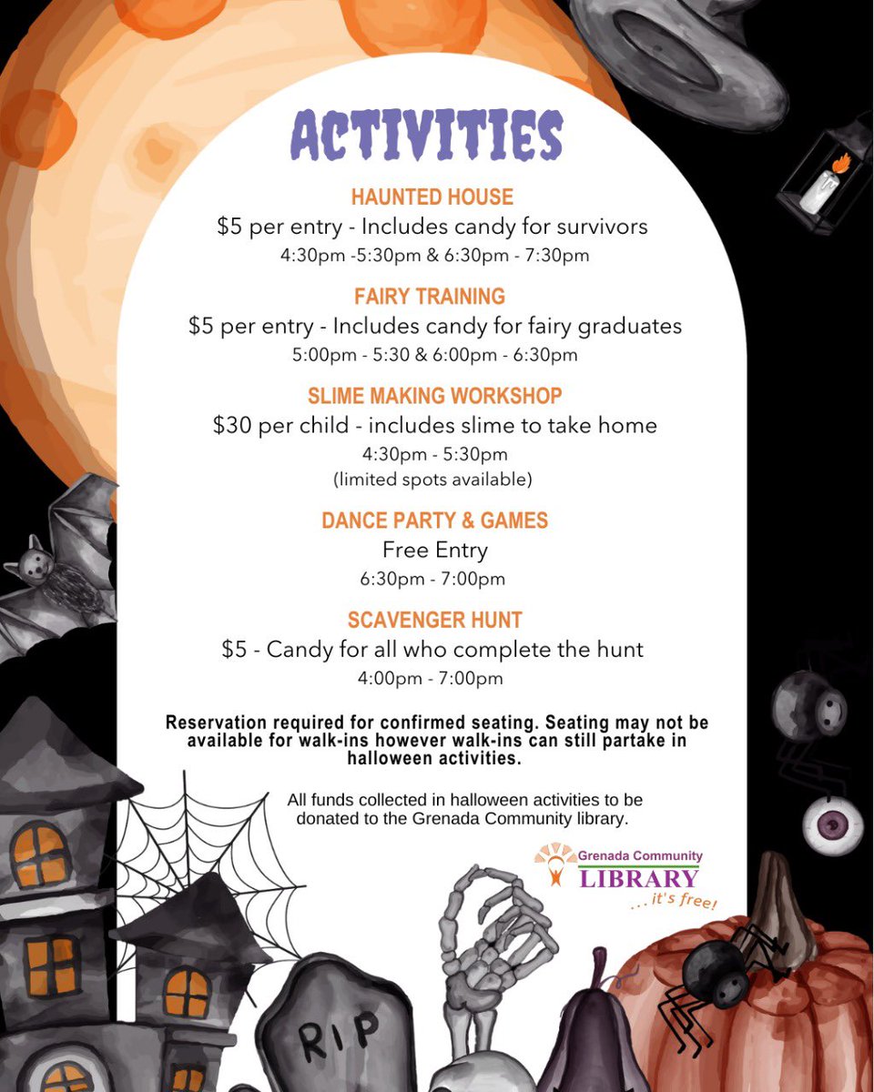Our annual Halloween party for kids is on! Check out the flyers for the details and all the activities for the spooky kiddos.