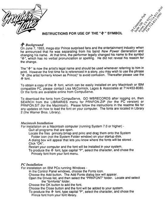 Prince released his “Love Symbol” album today in 1992 — and sent floppy discs to newspapers so they could publish the symbol in print, complete with instructions.