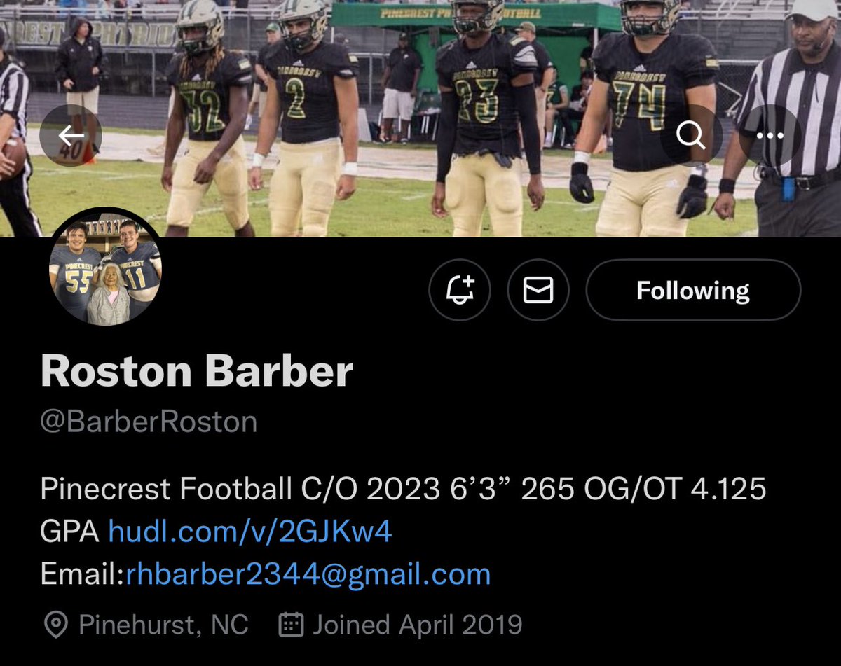 College coaches still looking for a 23 big guy to get nasty in the trenches… take a look at this kid out of @PC_PatriotsFB, @BarberRoston is high academic guy with 6’3/265 frame!