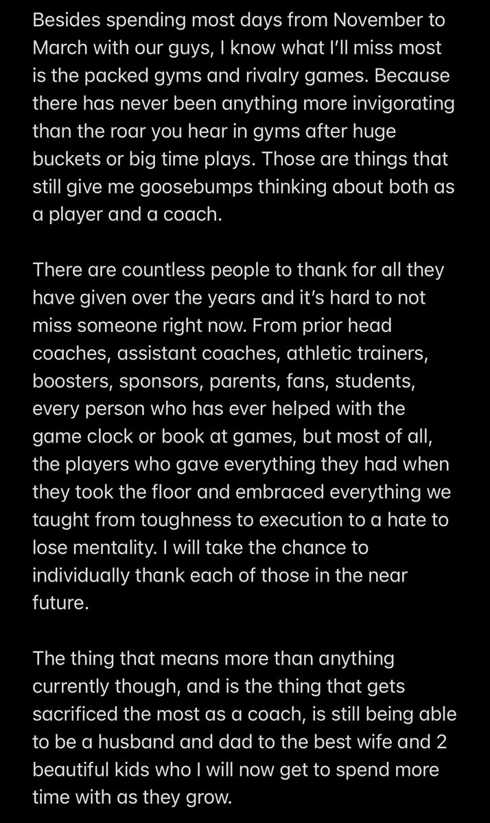 _CoachStephens's tweet photo. I had a very tough decision to make in the last week or so. I contemplated over hours and hours and little sleep. It’s never easy stepping away from something you love, but family will always come first for me. https://t.co/FQmBOYX3uN
