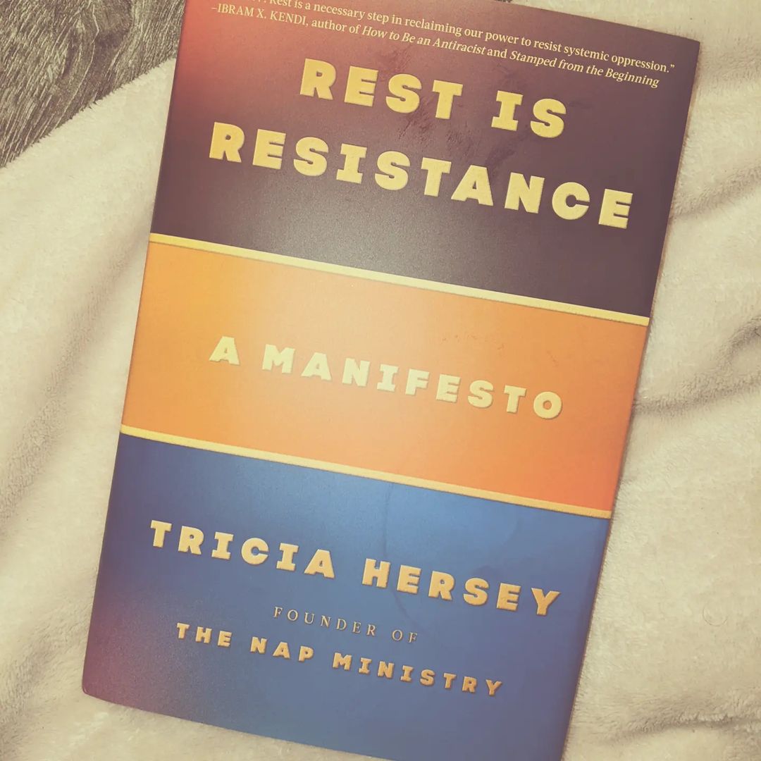 : just received my copy of rest is resistance; so thankful this liberational work exists in the same world as me, so thankful to know the @thenapministry ✨🌸 is watching over us and guiding us out of capitalism's perpetual fatigue machine. please pour back into them!