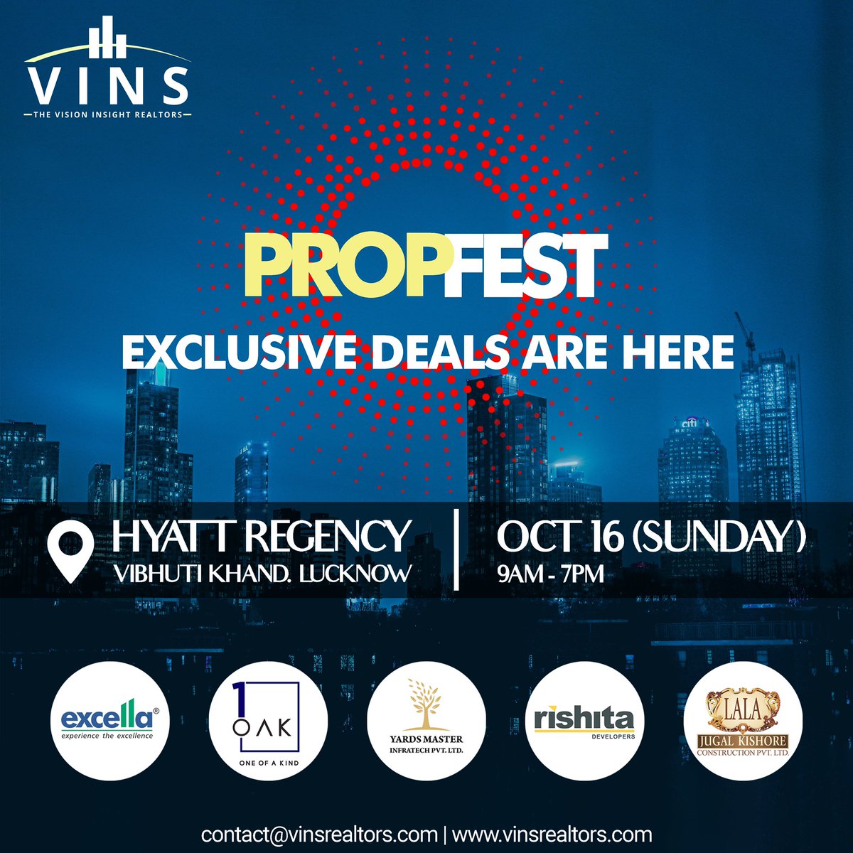 VinsRealtors's tweet photo. VINS Realtors Presents
   🙏 PROPFEST🙏
On 16th-Oct-2022
10:00 AM Onwards
At Hayatt Regency Gomtinagar Lucknow🙏🏻🙏🏻🙏🏻
Showcasing Lucknow’s Best Residential &amp; Commercial Properties 
Under one Roof 🙌🏻
With Exclusive Festival Deals💸💸💸
Come be a Part and 
Unlock the Best Offers. https://t.co/tziqlUohyM