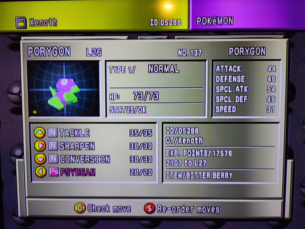 Master89Force's tweet image. Shiny Gen 1 Porygon! What? I wasn't hunting this, just bought three from the game corner in Yellow for a living dex I'm working on, and this is what I see when I load up Stadium 2 to sort it. 😱