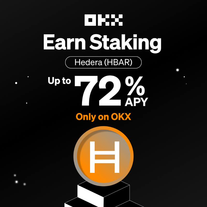 okx's tweet photo. ONLY ON #OKX! Exclusive staking deal INCOMING ✨ 

Proudly announcing #HBAR, the native, energy-efficient #crypto of @hedera that powers the decentralized economy is now available on #OKXEarn! 🔗 https://t.co/aZNZ7ttFvK

Stake $HBAR with up to 72% APY!

First-come, first-served: