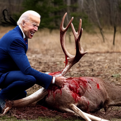 reachartwork's tweet photo. this is my magnum opus, simply titled "joe biden ripping a deer apart with his bare hands". it consists of two images, each depicting joe biden ripping a deer apart with his bare hands. bon appetit https://t.co/FuDFua4BeL