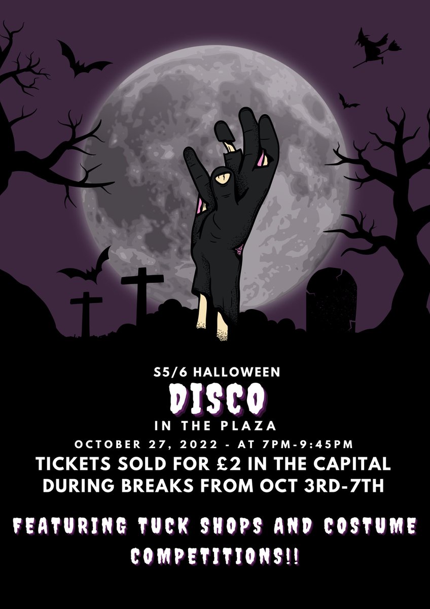 events_lhs's tweet photo. It’s official!! Events are throwing a Halloween disco on the 27th. Make sure to buy your tickets and plan your costumes!  @S6LHSYT @S5LHSYT @LHSLeadershipAc #Halloween2022 #halloween #disco https://t.co/thbyTWgnS4
