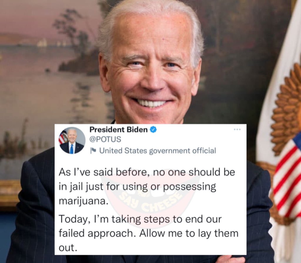 SaycheeseDGTL's tweet photo. President Biden is pardoning everyone who has a prior federal offense of marijuana possession https://t.co/rywnq6UD96