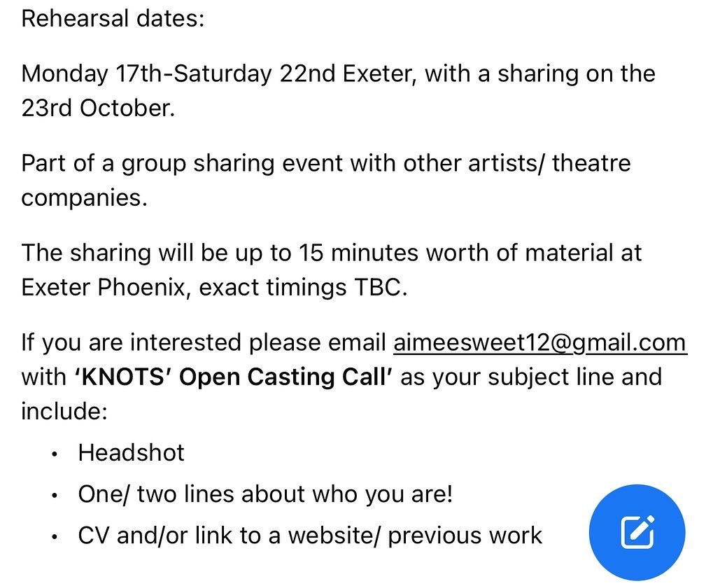 aimeesweet_'s tweet photo. This is a bit exciting!! Currently casting for one role in an Exeter-based R&amp;D week coming up xx @exeter_phoenix @ExeterLibrary @ExeterNorthcott https://t.co/TxurHMmAtd