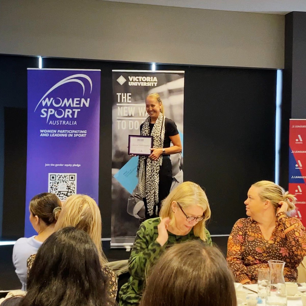 wadeymitchell's tweet photo. Couldn’t be prouder and the most deserved. Congratulations to my partner in crime @jessharro15 for receiving a Recognition Award at the 2022 @auswomensport Breakfast  #yeahthegirls https://t.co/VoSuQFnJRM