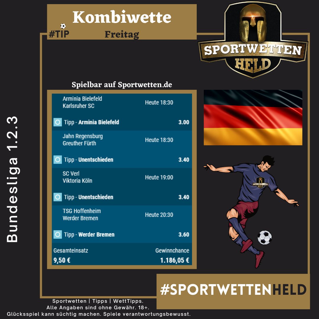 SportwettenHeld's tweet photo. Drei Ligen 1 Wettschein auf Sportwetten_de https://t.co/MkuMpIM93U

#SportwettenHeld #WettTipps #Bettingtips #GamblingTwitter #Tipico_DE #Fußball #bet365DE #tipico #bet365 #AdmiralBet #Bundesliga_DE #arminia #SCVerl #werderbremen #kleeblattfuerth #SSVJAHN #kicker_BL #kicker_2BL https://t.co/i9nktg7Mj4