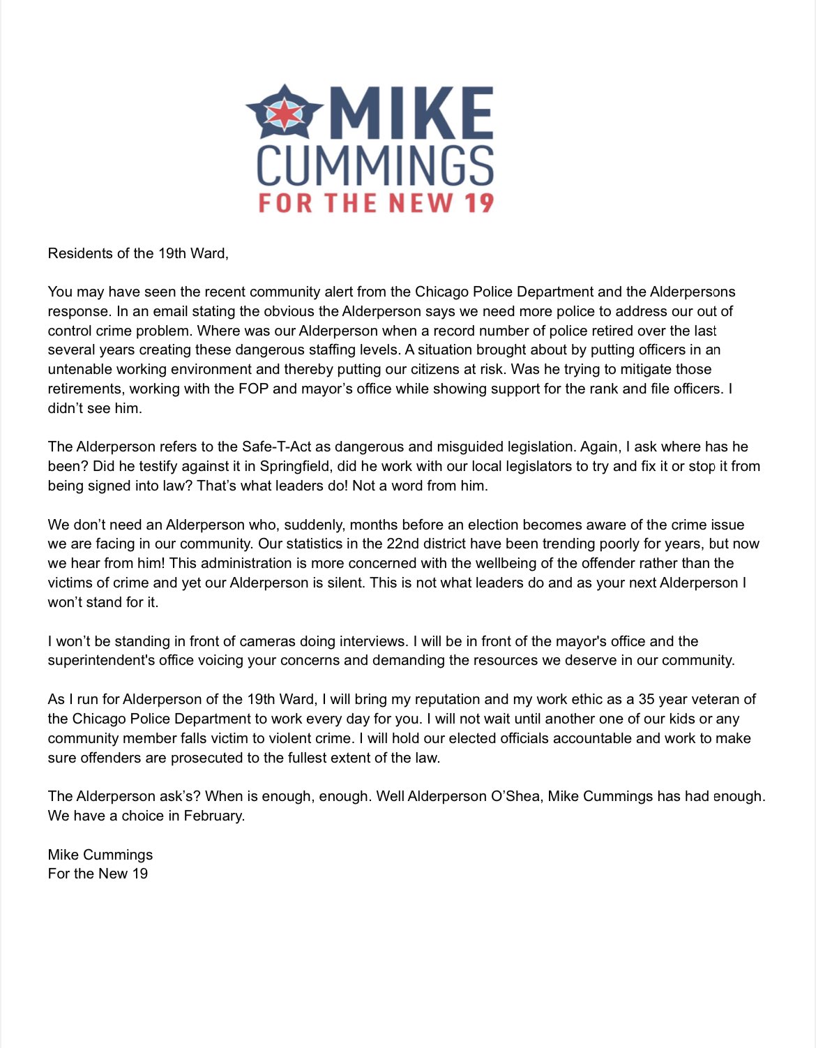 Mike Cummings on Twitter: "Please take a second and read this. What's  happening in our ward and our city is why I'm running to represent the  19th. #mikecummingsforthenew19 https://t.co/9hm2DvNJAG" / Twitter