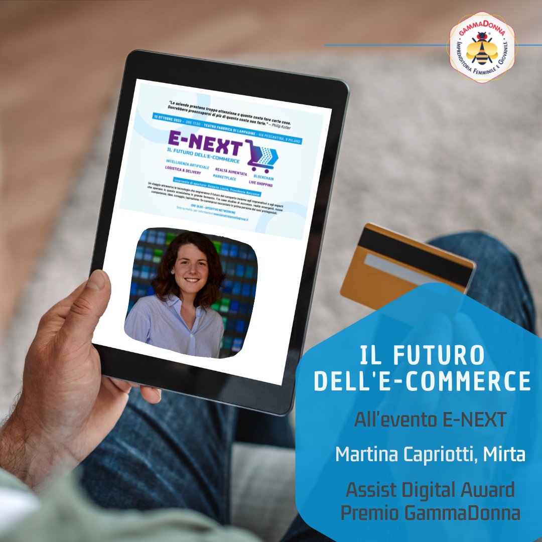 🗓 #13ottobre, #Milano #FabbricaDiLampadine
𝗘-𝗻𝗲𝘅𝘁: 𝗶𝗹 𝗙𝘂𝘁𝘂𝗿𝗼 𝗱𝗲𝗹𝗹'𝗘-𝗰𝗼𝗺𝗺𝗲𝗿𝗰𝗲
🎙Tra gli speaker <a href="/marticap9/">Martina Capriotti</a> Martina Capriotti, founder Mirta.com e recente vincitrice dell' @AssistDigital Award [#PremioGammaDonna]
🎟 bit.ly/INVITO_Enext22