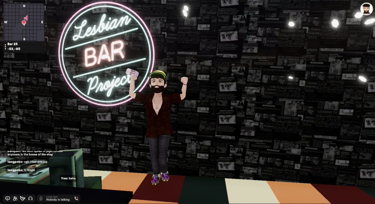 Absolutely loving this <a href="/decentraland/">Decentraland</a> build for the #LesbianBarProject. The dance floor is amazing, the interactive photos on the walls, and all the <a href="/JagermeisterUSA/">Jägermeister USA</a> one could ask for! Check it! 🍻 play.decentraland.org/?position=-53%…
