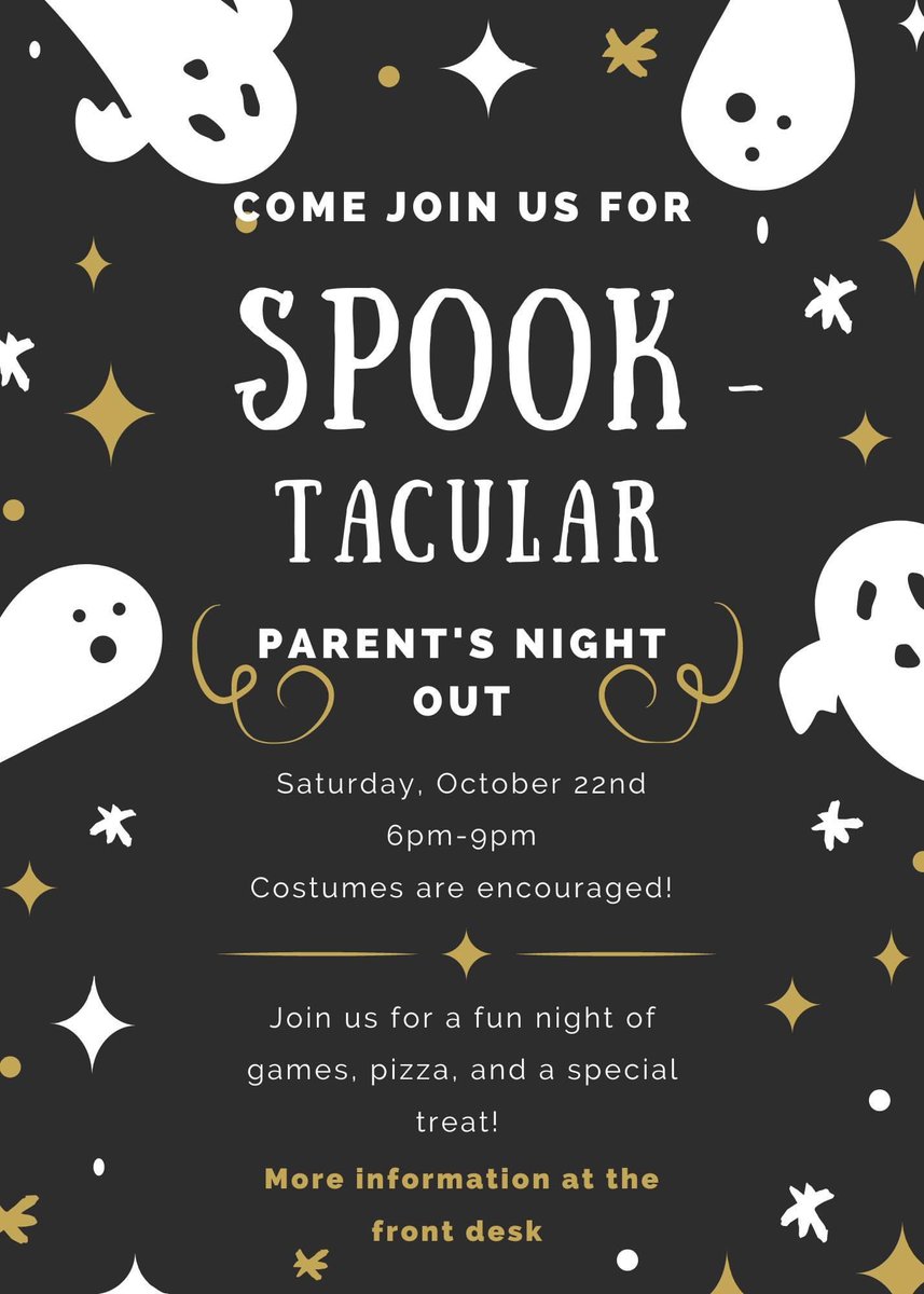 ATA_Cleveland's tweet photo. 👻🎃Come join us for a fun time at our Spooky Parent's Night Out! There will be pizza, games and a special treat! More information at the front desk! Costumes are encouraged!👻🎃 https://t.co/5nAaYoOG4n