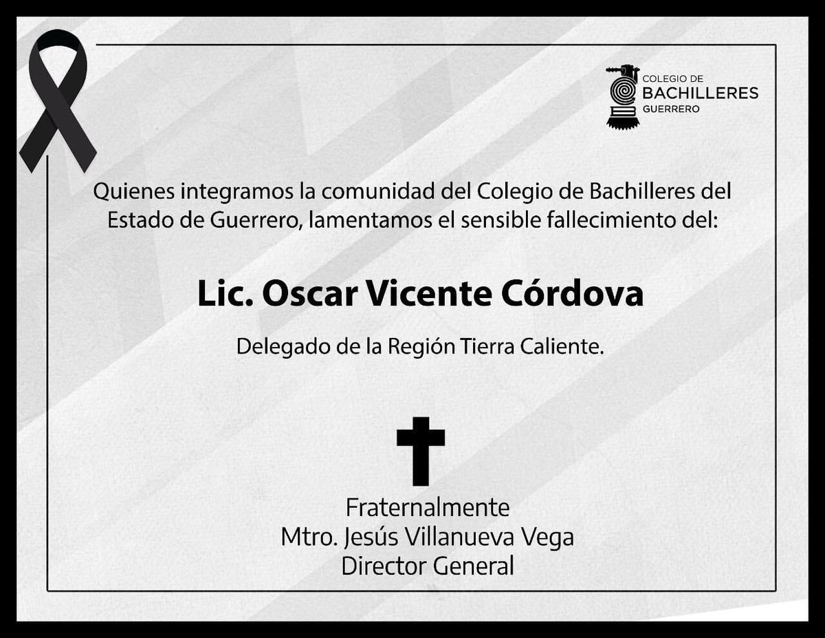 Cobach_Gro's tweet photo. Q.E.P.D 🕊
#fraternalmente
@Jesus_Villa_Veg , Director General. https://t.co/MfAzz1vlhC