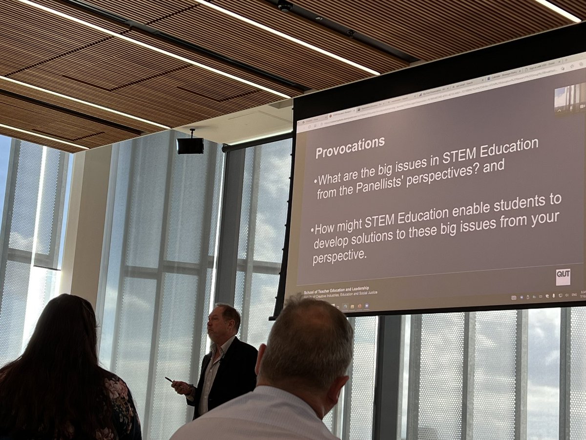 charissefarr's tweet photo. STEMERG breakfast listening to a great group of panelists, including @HugePossum, talking about STEM education. #qut #ciesj #qutciesj #qutstel https://t.co/8IZVdUwSkh