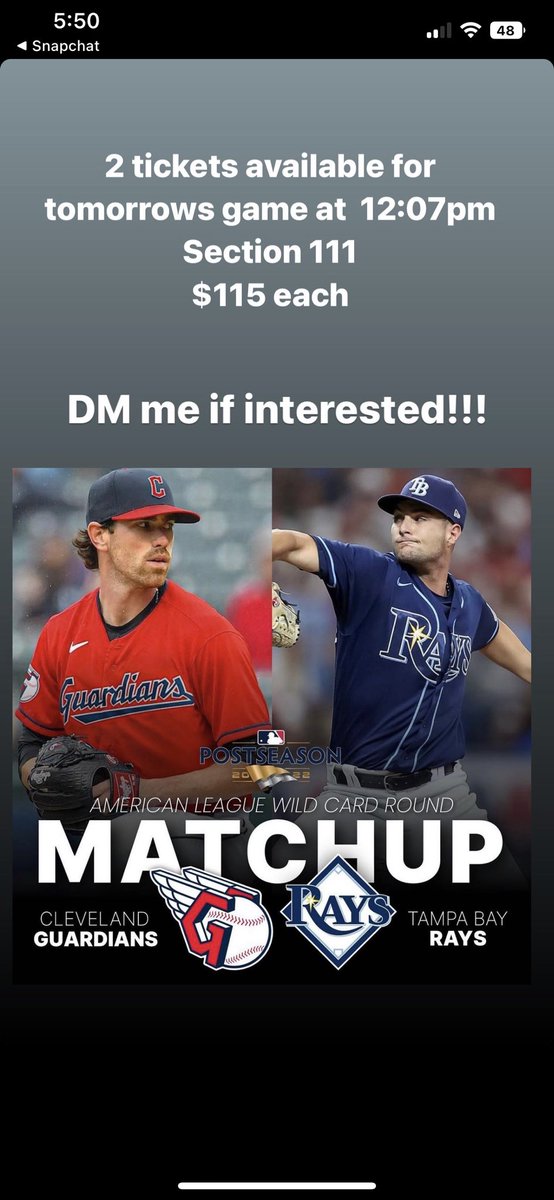 S_Torok's tweet photo. Anyone interested? #Guardians #clevelandguardians #mlbwildcardgame https://t.co/jTS71byJYX