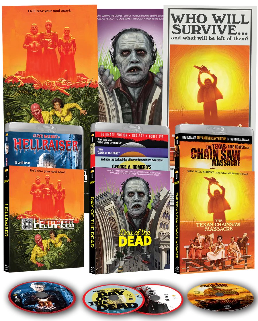 dawnofthediscs's tweet photo. ***NEW TITLE ANNOUNCEMENT***
Coming to Blu-ray 11/9 from @UmbrellaEnt 

G'Day Of The Dead Big Bundle (3 Custom Daybills, 3 Custom O-Rings, 3 Classic Horror Movies)

https://t.co/pw4HCKsSxF

#FilmTwitter #Horror #UmbrellaEnt #Hellraiser #TexasChainsawMassacre #DayoftheDead https://t.co/KhypBfVqW4