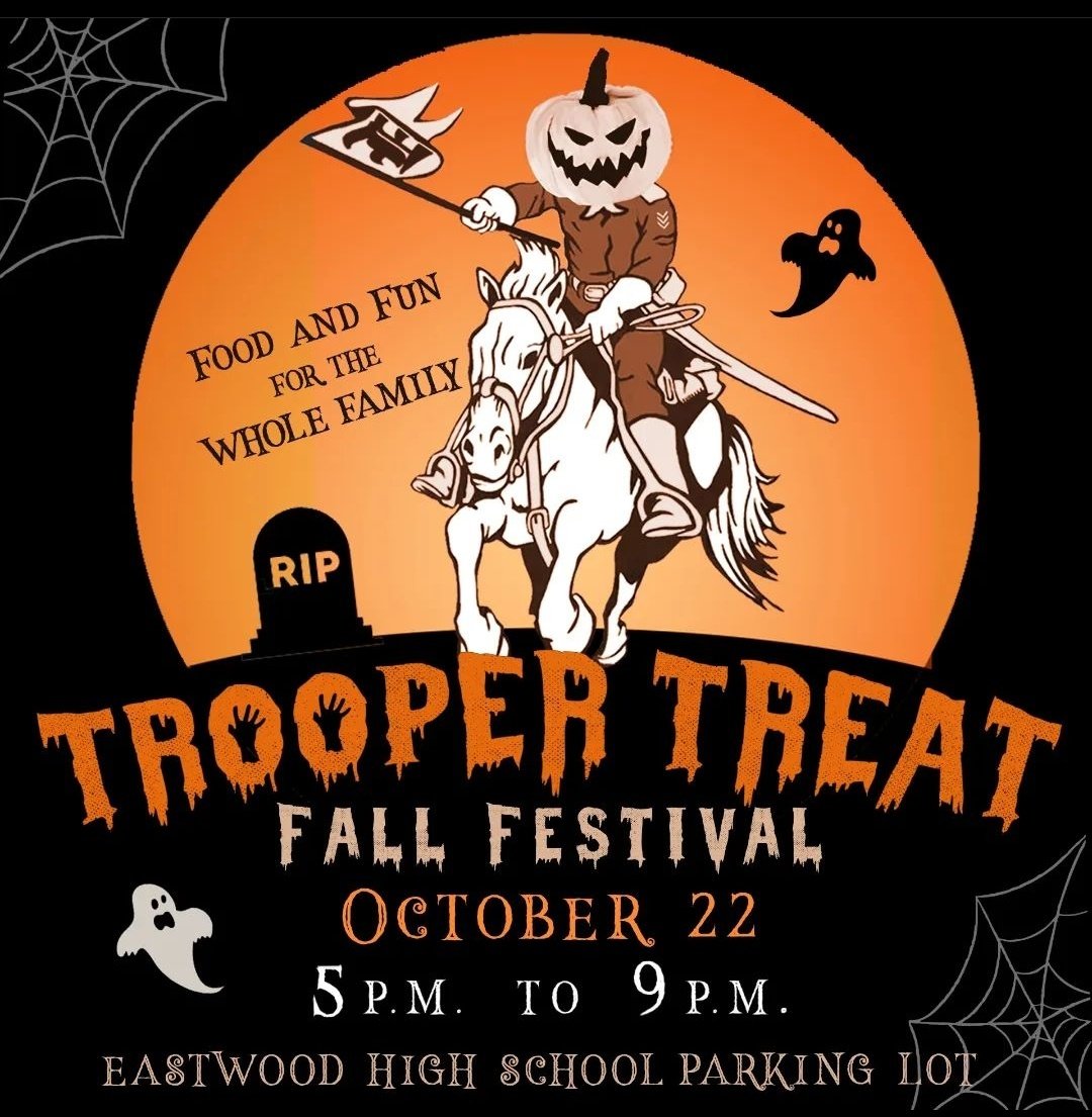 It's back!!! Trooper Treat Fall Festival 👻 🗓: Saturday October 22nd ⌚️: 5:00 pm to 9:00 pm 📍: Eastwood HS Parking Lot @YsletaISD | @Btorres_EHS