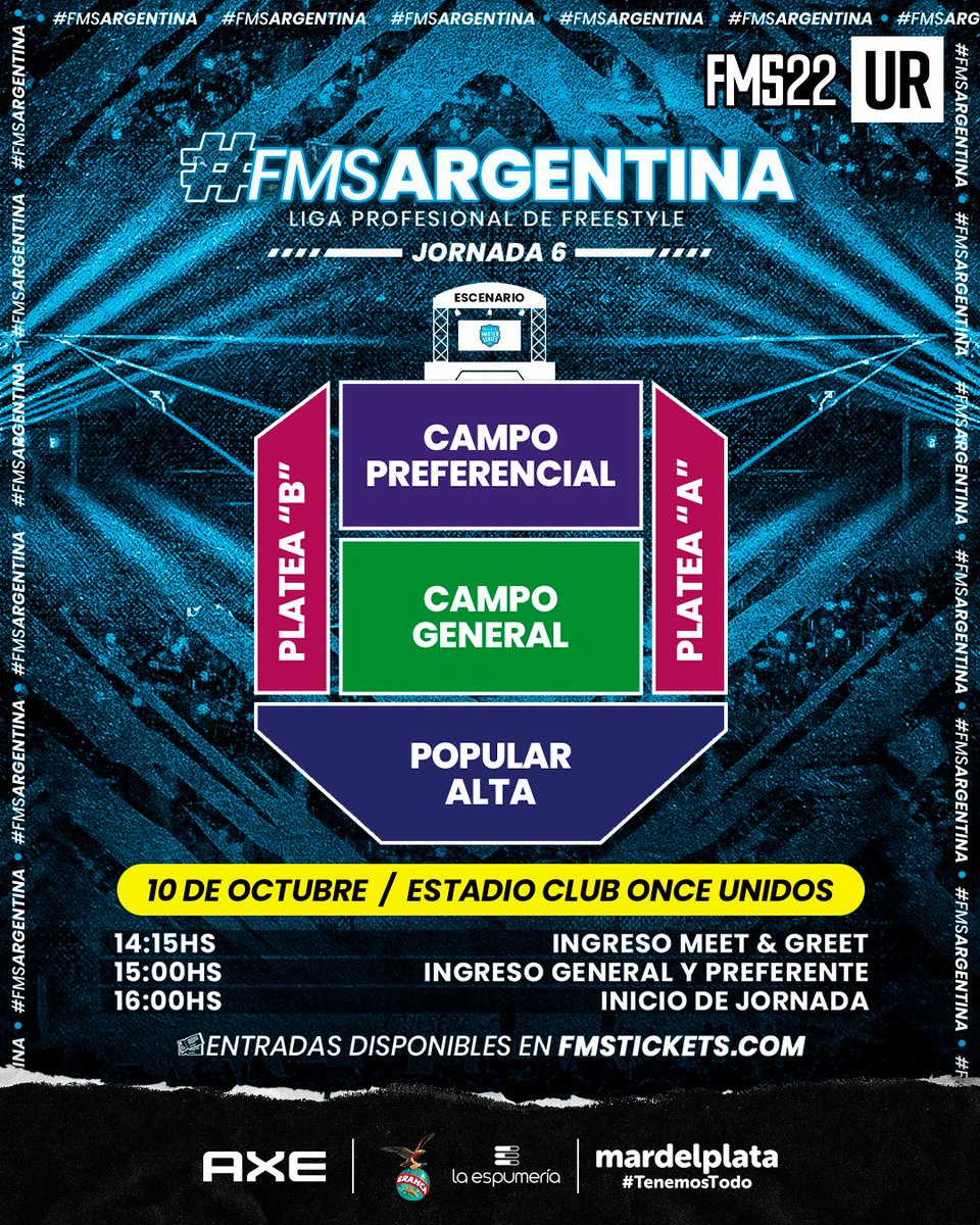 fms_argentina's tweet photo. ⚠️ HORARIOS DE INGRESO - JORNADA 6 ⚠️

📌 14:15 - Ingreso Meet &amp; Greet 
📌 15:00 - Ingreso General y Preferente 
📌 16:00 - Inicio FMS https://t.co/MJ7VC0aGfr