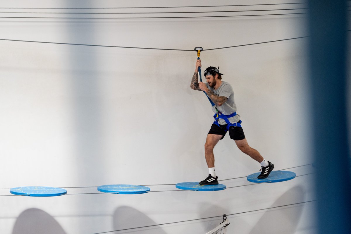 DallasStars's tweet photo. BREAKING: Stars players have fun on indoor high ropes course.

#TexasHockey https://t.co/Qz8WEJa9dz