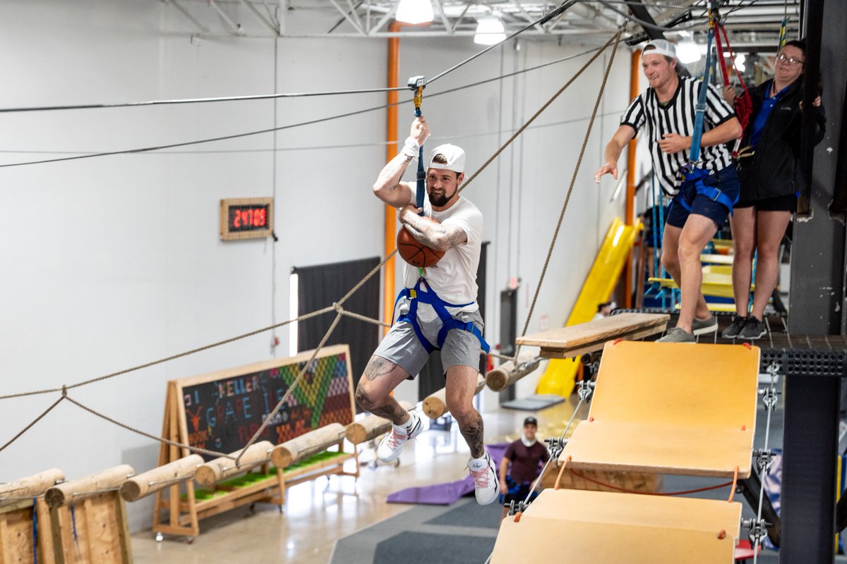 DallasStars's tweet photo. BREAKING: Stars players have fun on indoor high ropes course.

#TexasHockey https://t.co/Qz8WEJa9dz