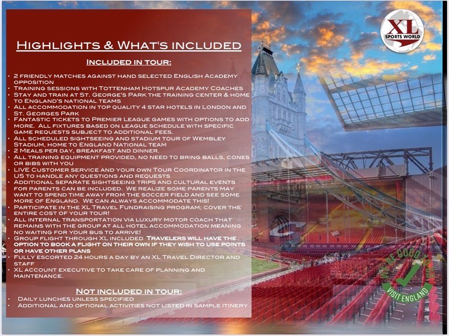 🌍 Spring break <a href="/xlsportstours/">XL Sports Tours</a> to England for CSA 12U-14U players! A virtual meeting will be held next week for interested families. Meeting information will be emailed from the club in the next few days to members! 1/2