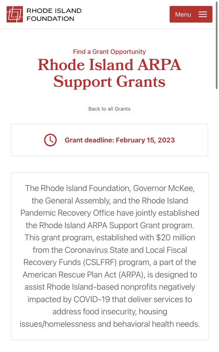 Reily Connaughton (@reilyseanconn) on Twitter photo .<a href="/RIFoundation/">Rhode Island Foundation</a> is now accepting applications for ARPA Support Grants - to provide $20M to nonprofits addressing food insecurity, housing instability & behavioral health needs.
Had a great experience working w/ <a href="/NeilDSteinberg/">Neil Steinberg</a> and his team on this project! rifoundation.org/grant/arpa .<a href="/RIFoundation/">Rhode Island Foundation</a> is now accepting applications for ARPA Support Grants - to provide $20M to nonprofits addressing food insecurity, housing instability & behavioral health needs.
Had a great experience working w/ <a href="/NeilDSteinberg/">Neil Steinberg</a> and his team on this project! rifoundation.org/grant/arpa