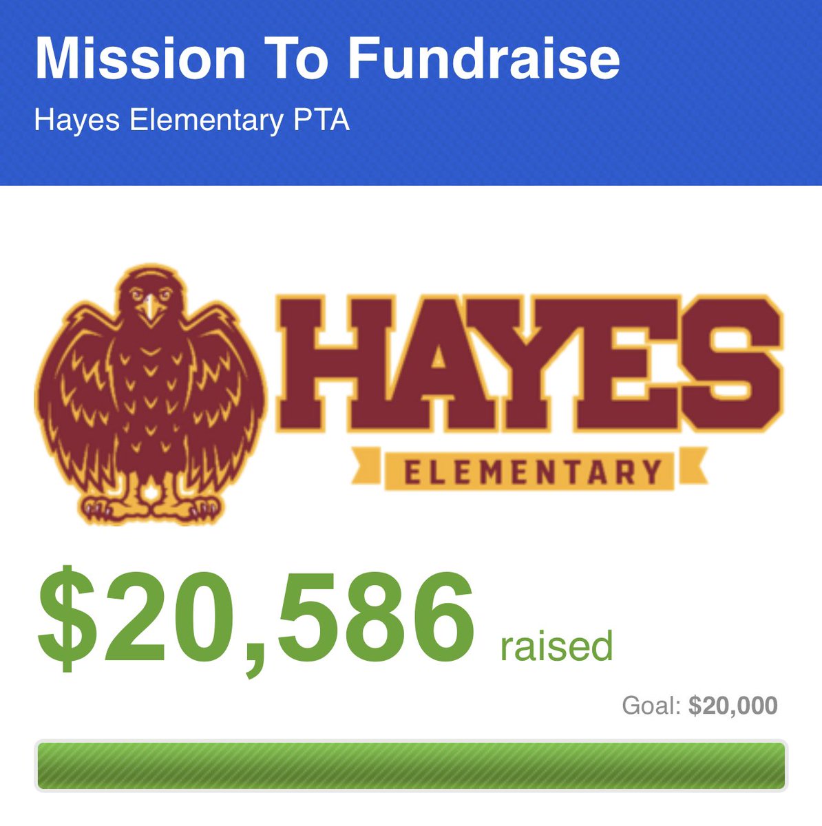 Wahoooo! 🥳🎉 Can’t wait to celebrate at our Recess Party!

We couldn’t have done it with everyone’s help and support…Thank you for your donations! 🥰 #hayeshawks