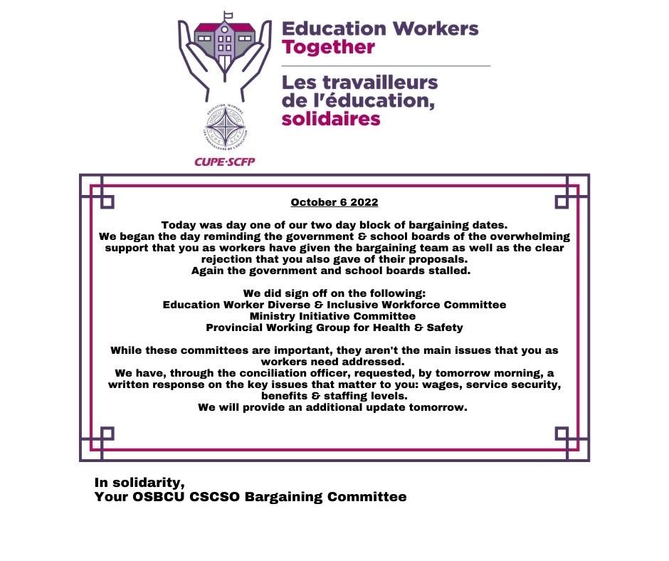 osbcucscso's tweet photo. OSBCU 2022 Bargaining Update # 24| Négociation du CSCSO 2022 - Mise à jour no 24 - Still Dragging Their Feet #OntEd #OnPoli #39000IsNotEnough https://t.co/xU4HPelnvR https://t.co/WlA289OC2b