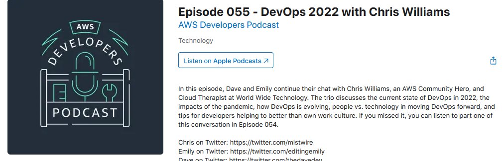 Ep. 55 of the AWS Developer Podcast has dropped!!

<a href="/thedavedev/">Dave Isbitski</a>, <a href="/editingemily/">emily freeman</a> and I continue our conversation from Episode 54 (because we are quite the chatty bunch 🤣)

Funnest. Podcast. Ever. 🥰🙏🔥

open.spotify.com/episode/632Wby…