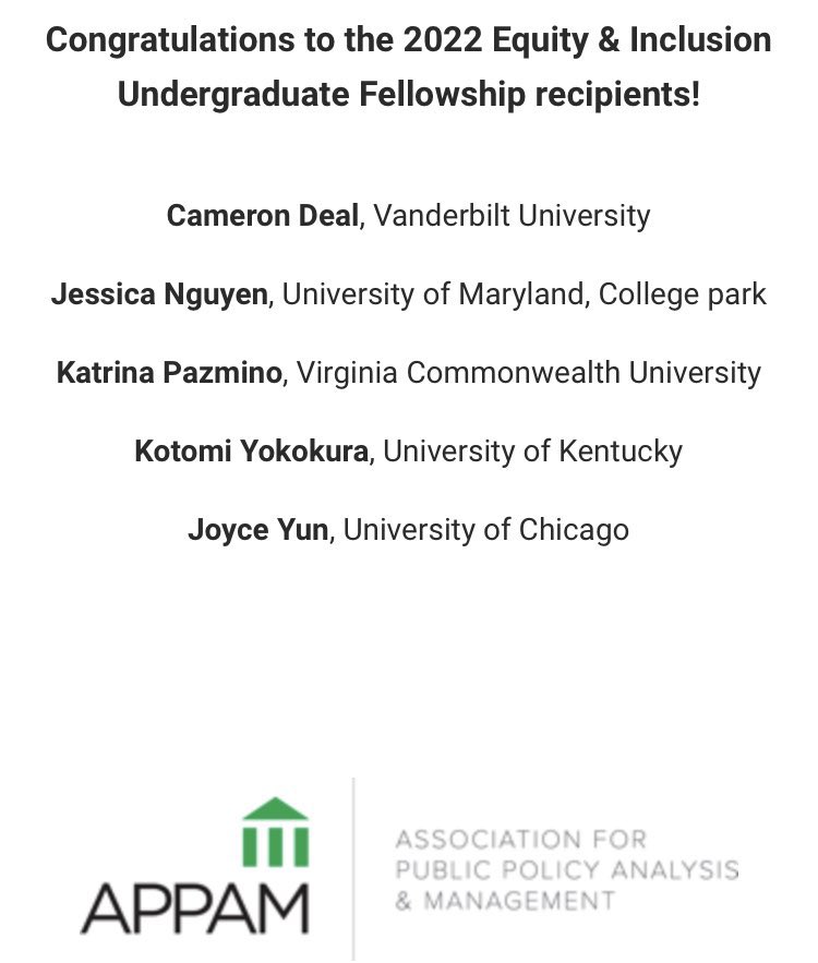 Congrats undergraduate research assistant @Cameron_Deal_ for winning an @APPAM_DC fellowship!!